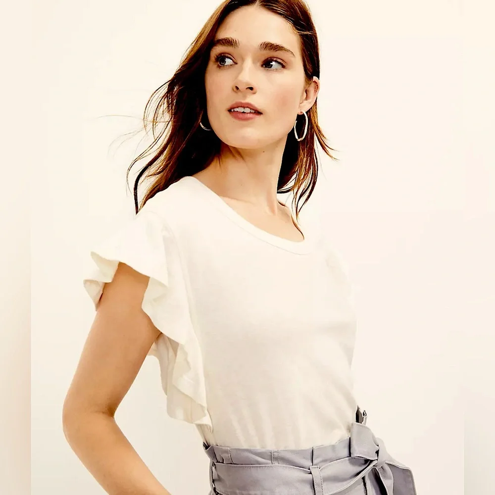 LOFT Ladies XL Cream Ruffle Short Sleeve Tee